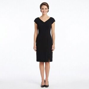 Spenser Jeremy Womens Black Beaded V-Neck‎ Sheath Dress Size 8 LBD Cocktail